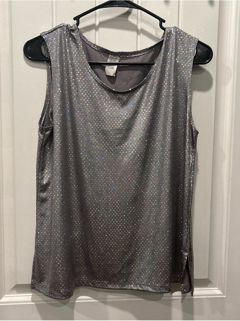 Glitter Sleeveless Tank Top - Silver large